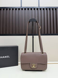 Chanel Taupe Leather Flap Shoulder Bag with Gold-Tone Clasp