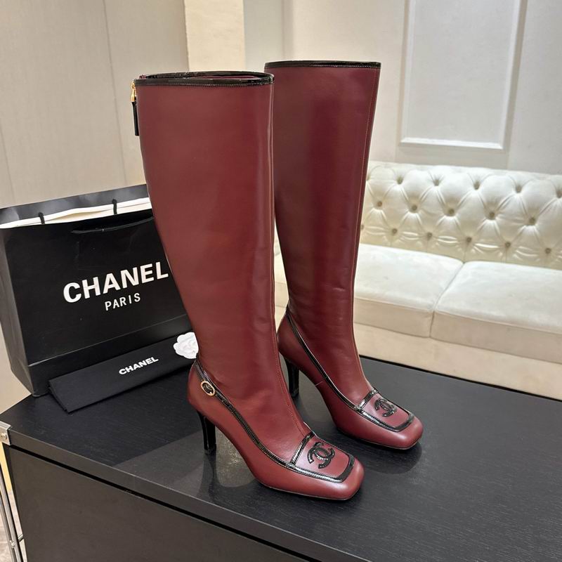Chanel Burgundy Leather Knee-High Stiletto Boots