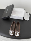 Chanel Cambon Ballet Flats – Taupe/White CC Logo