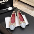 Chanel Classic Ballet Flats – Beige Quilted with Blue Cap-Toe