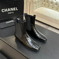 Chanel Black Crocodile-Textured Chelsea Ankle Boots