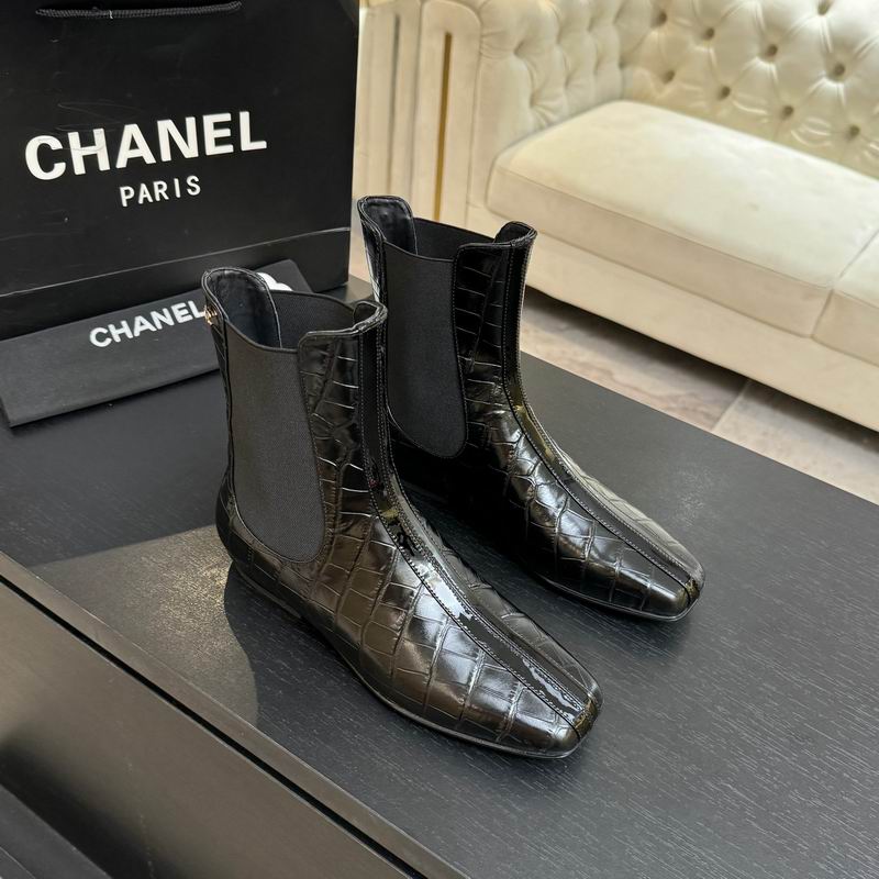 Chanel Black Crocodile-Textured Chelsea Ankle Boots