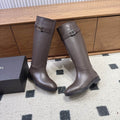 Chanel CC Logo Knee-High Riding Boots in Dark Taupe