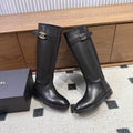 Chanel Black Leather CC Logo Knee-High Riding Boots