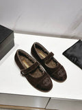 Chanel Brown Logo Mary Jane Flats