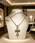 Green Crystal Cross Pendant Necklace