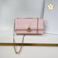 Pink Ostrich-Embossed Chain Shoulder Bag