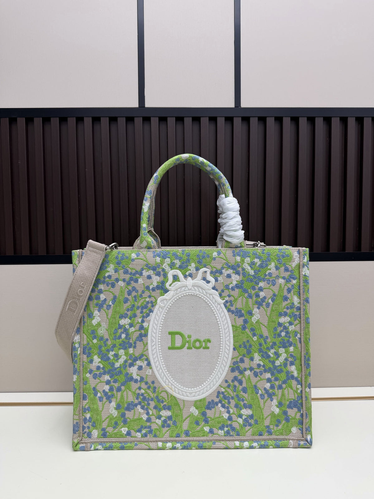 Christian Dior Book Tote – Green Multicolor Lily of the Valley Embroidery (Large)