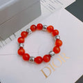 Dior Red Agate & Silver Engraved Beaded Bracelet