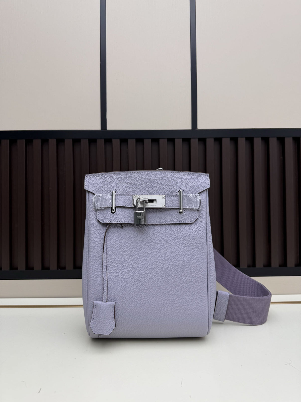 Hermes Lavender Structured Top-Handle Bag with Shoulder Strap