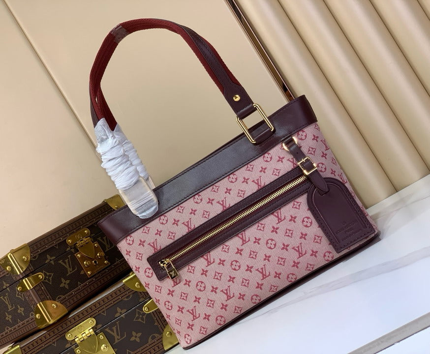 Monogram Canvas Tote Bag with Leather Trim