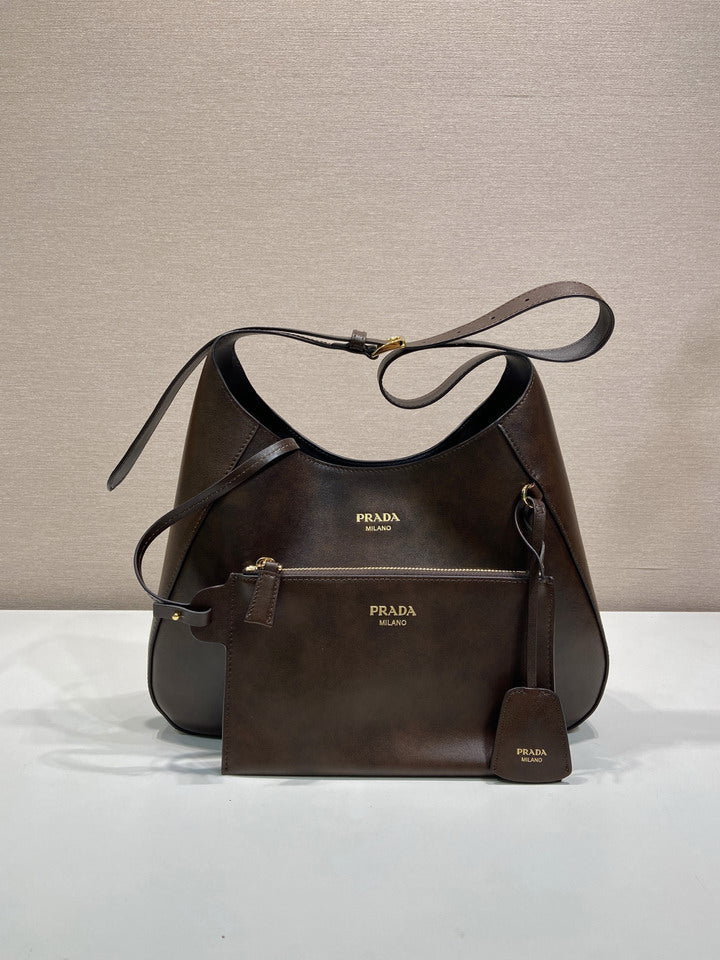 Prada Milano Leather Hobo Bag with Pouch Set