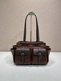 Prada Milano Multi-Pocket Leather Tote Bag – Dark Brown