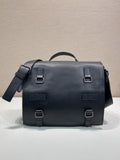Prada Black Leather Messenger Bag with Gunmetal Hardware