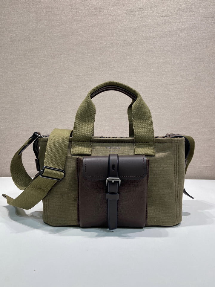 Prada Route 1 Canvas & Leather Tote Bag