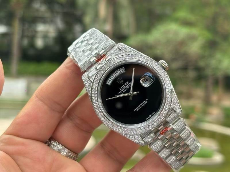 Rolex Day-Date 40mm Full Diamond Black Dial – Iced Out