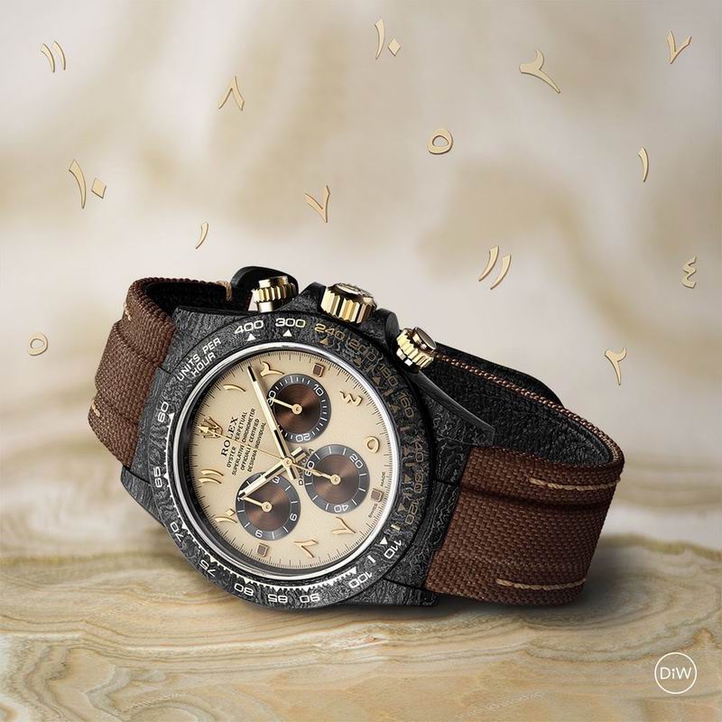 Rolex Daytona 40mm | DiW Carbon Custom | Arabic Dial | Brown NATO Strap