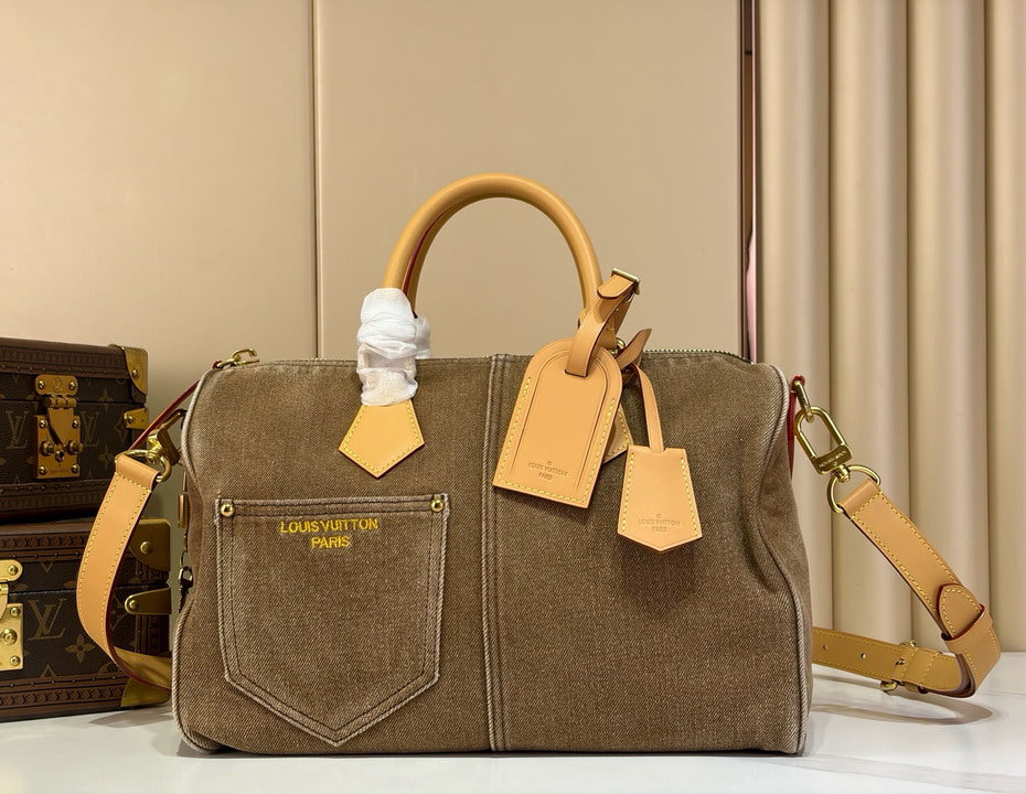 Louis Vuitton Speedy Denim Monogram Top Handle Bag