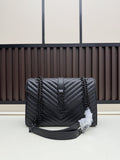 YSL Black Chevron Quilted Shoulder Bag with Chain Strap