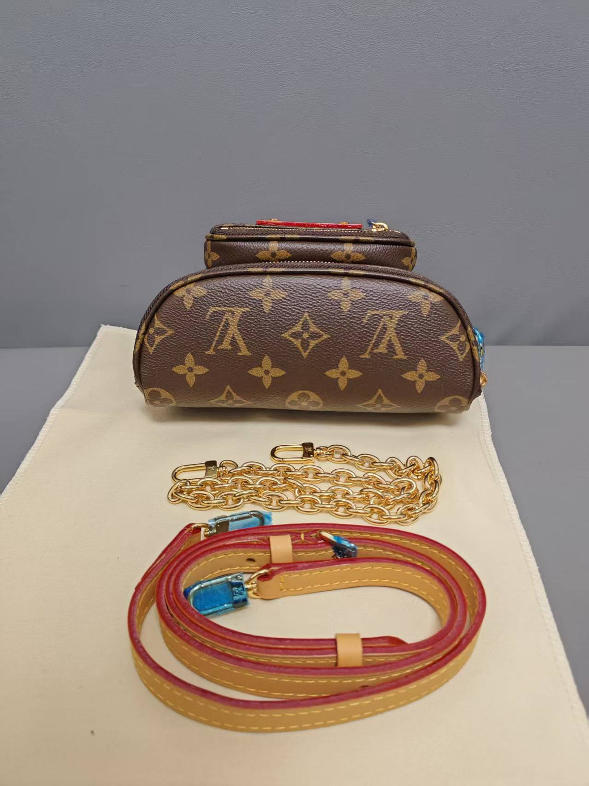 Louis Vuitton Monogram Canvas Mini Crossbody Bag with Chain & Leather Strap